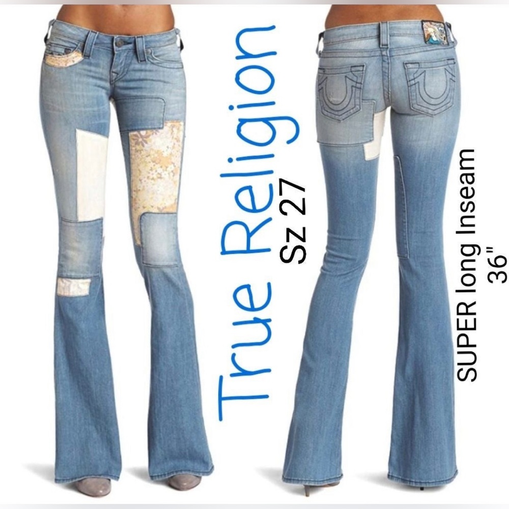 True Religion Floral Patchwork Big Flare NWT 27/36